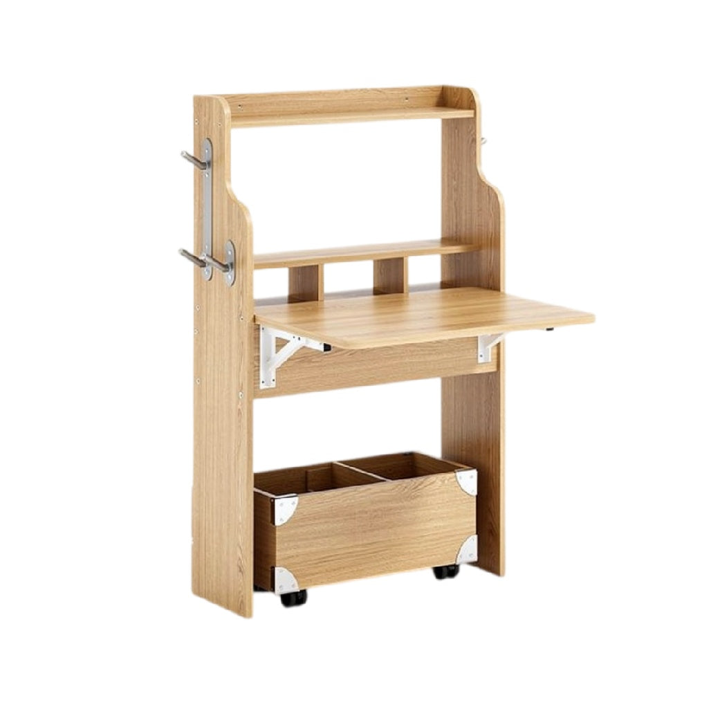 **Technische titel in het Nederlands: Compacte houten bureau met opbergruimte en wielen**