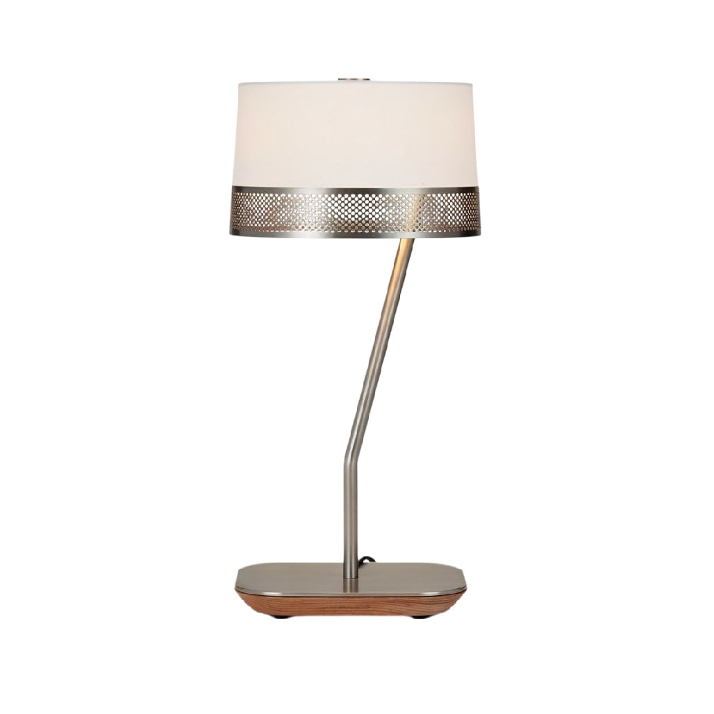 **Moderne bureaulamp met metalen voet en stoffen kap**