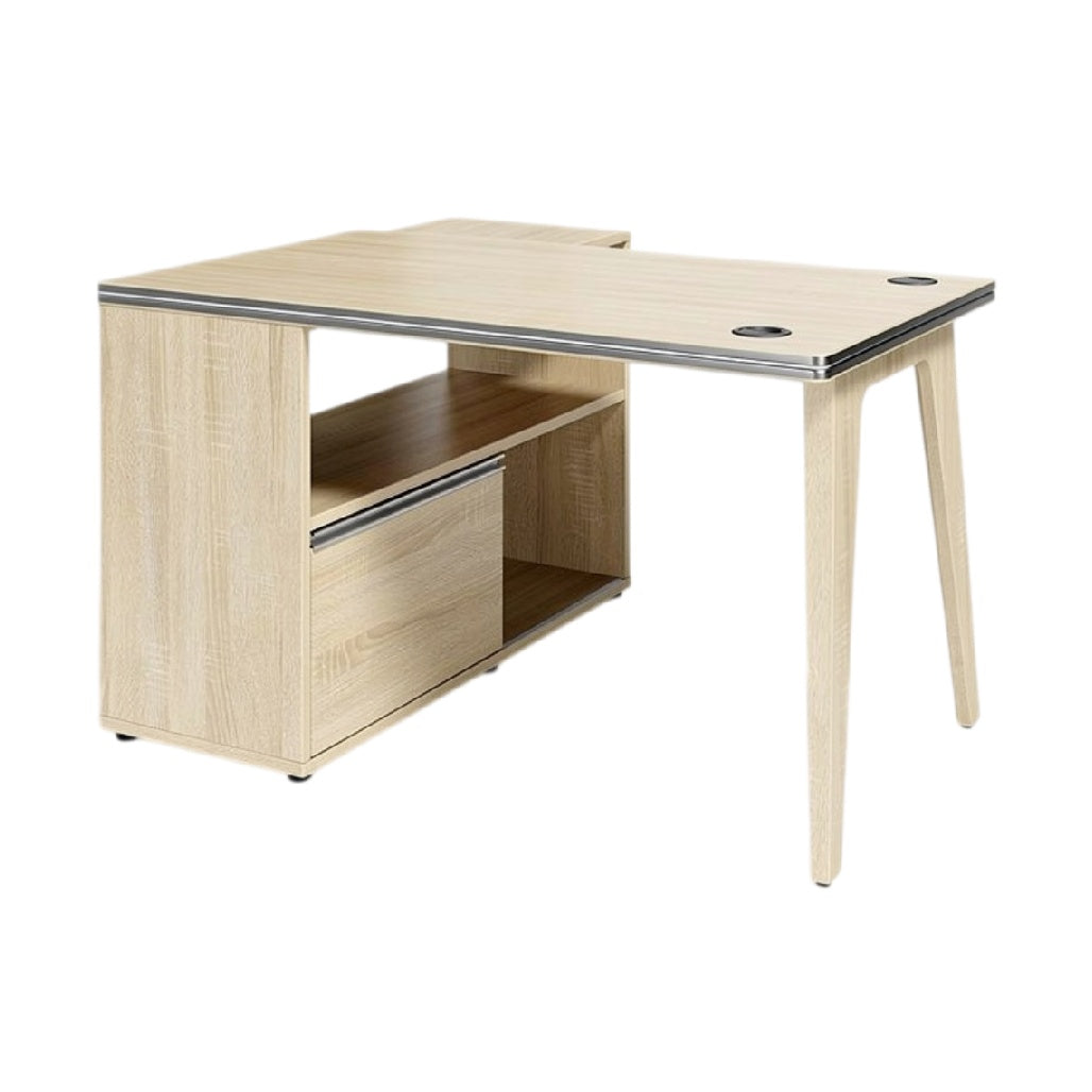 **Moderne bureau met open opbergruimte en geïntegreerde kabeldoorvoer**